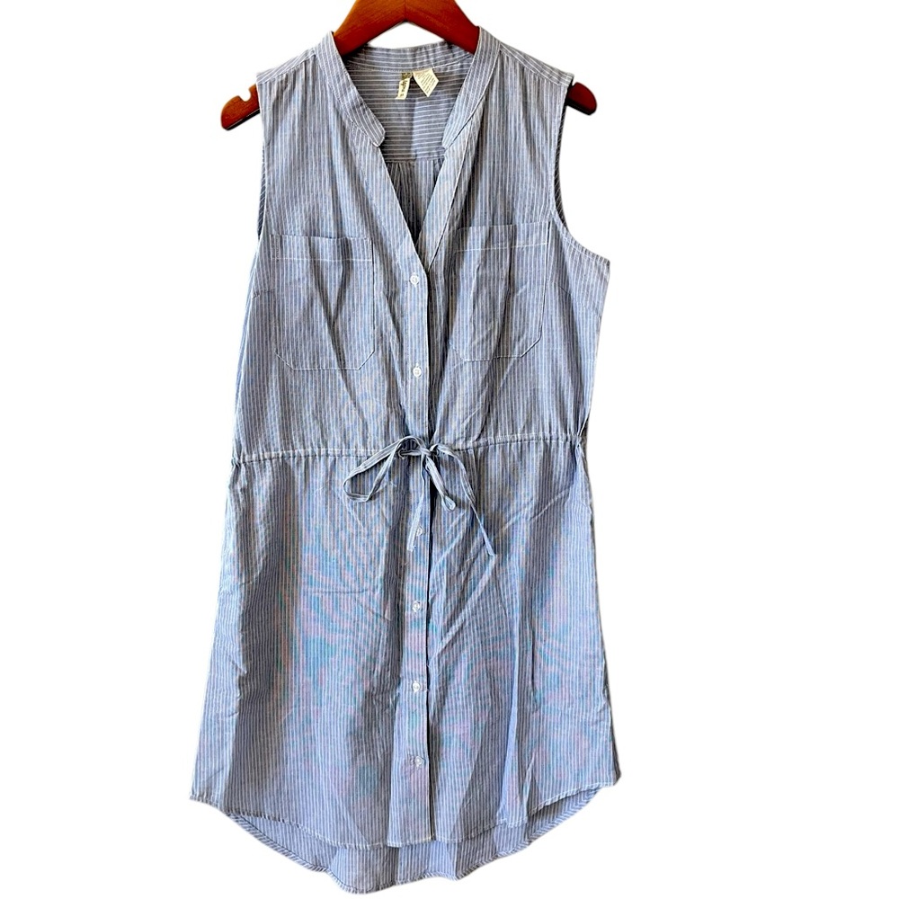 Japna Blue and White Striped Sleeveless Shirt Dress
